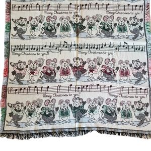 Merry Christmas mouse cream afgan  throw tapestry 49 x 61 inches